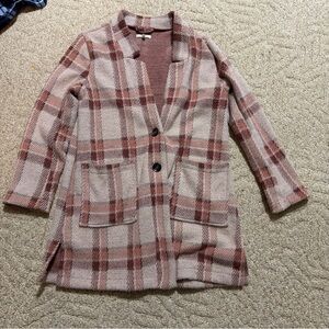 Maurices Plaid Blush Rose and Cream Longline Blazer